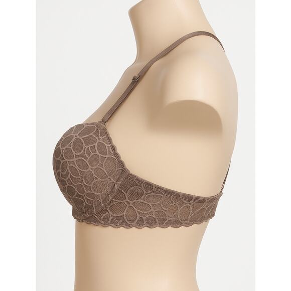 Victoria’s Secret PINK Lace Push Up Bra 36C Brown Floral Racerback Sexy Cute - Picture 5 of 7